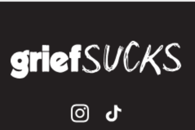 Logotipo de Grief Sucks e iconos de redes sociales