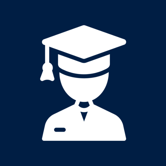 icon of person with mortar board cap to symbolize academic research